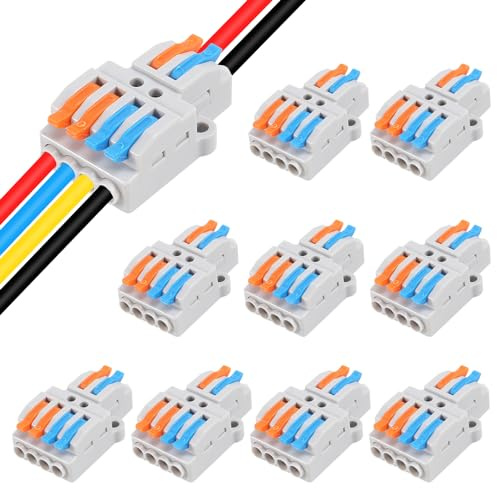 10 Pcs Lever Nuts Wire Connectors 2 in 4 Out,Quick Wiring Cable Connector Push-in Conductor Terminal Block Quick Terminal Blocks Lever Nut Assortment Connectors (2 in 4 Out)