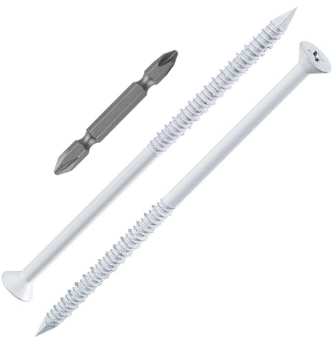 WenSilon Lot de 30 vis d'ancrage à béton blanc à tête plate 6,35 mm x 5 pour ancrage à la maçonnerie, au bloc ou au stuc de brique