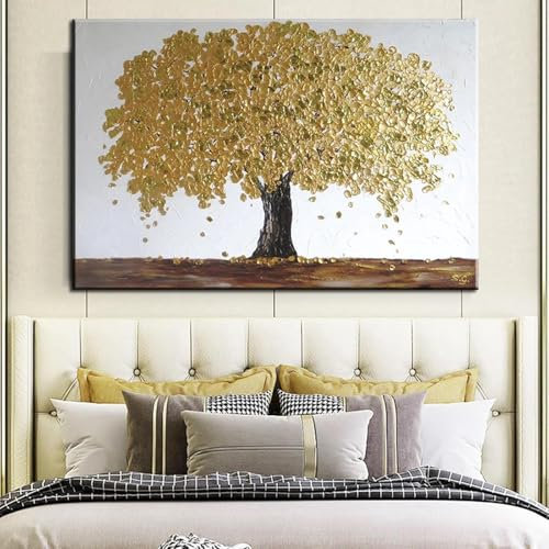 AWKFHF Nordic Moderne Blattgold Goldener Baum Abstrakte Leinwand Bilder Kein Rahmen Malerei Poster Kunstdruck Wohnzimmer Schlafzimmer Wand Deko (80X120CM,ohne Rahmen)