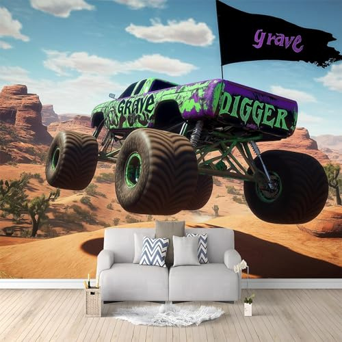 3D Vliestapete Monstertruck Wüste 200x140 cm Fototapete, Wanddeko, Wandbild, Wandtapete, Vlies Tapete, Wohnzimmer Schlafzimmer Büro Flur Wand Dekoration