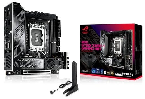 ASUS Intel ROG Strix Z890-I Gaming WiFi Mini-iTX motherboard, 10+1+2+1 power stages, DDR5 slots, PCIe 5.0 w/full support for next-gen GPUs, two M.2 slots, WiFi 7, AI Overclocking, AI Networking II