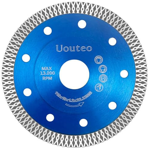 Uouteo 115mm Diamond Cutting Discs for Angle Grinder | Pack of 1 - Super Thin Fast, Clean Cut on Porcelain,Tiles, Marble and Ceramics