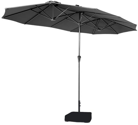 Sekey 220×400 cm Doppelsonnenschirm mit Kurbel & Sonnenschirm-Ständer | XXL Garten-Sonnenschirm für Terrasse, Balkon, Strand – Windfest, UV 50+, inkl. 50kg Sandsack-Basis