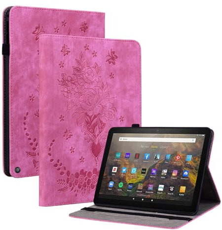Jenyoog for Amazon Kindle Fire HD 8 Tablet & HD 8 Plus Case (2024/2022/2020 Release) 12th/10th Generation,Multi-Angle Stand Cover with Auto Wake/Sleep & Pen Holder & Card Slots (Rose Red)
