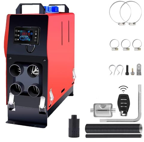 Calentador de aire diésel, calentador de estacionamiento todo en uno de 12 V/24 V y 5 kW, con control remoto, monitor de termostato LCD, 4 salidas de aire para vehículos recreativos, camiones, autob