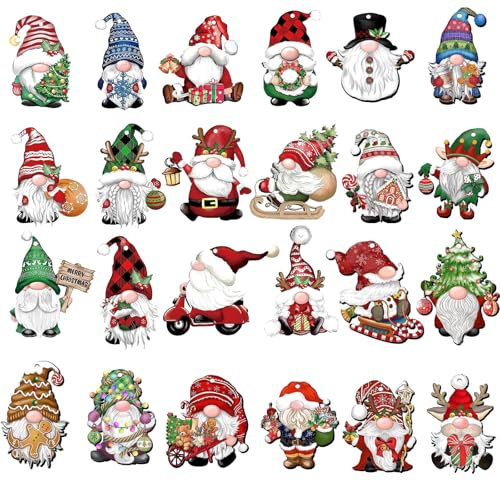 Mohito 24 Piezas Colgante de Navidad, Adorno Árbol de Papá Noel, Decoración de Madera para Casa y Pared Con Patrón