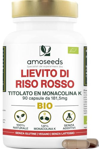 Lievito di Riso Rosso BIO | 2,9mg di Monacolina K per capsula | 181,50mg | 90 capsule Vegane | Qualità Superiore