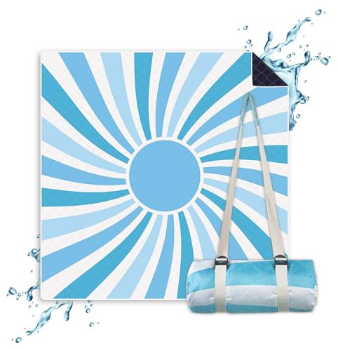 NAYA STUDIOS® Picknickdecken (Sonne Blau) - extra große Picknickdecke 200x200 cm - waschbare Campingdecke - Stranddecke XXL - Picknickdecke wasserabweisend - Decke Outdoor - Strandmatte gepolstert