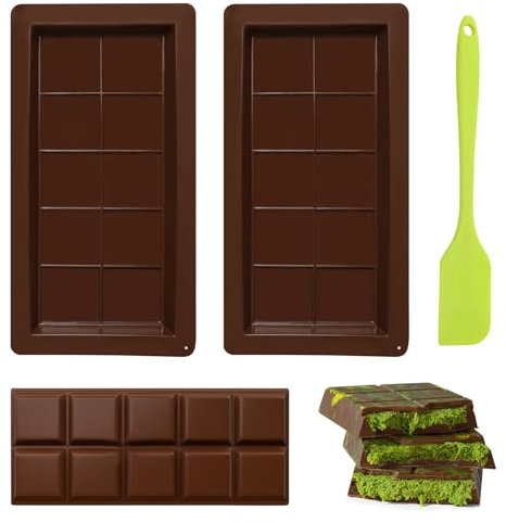 2 Pcs Silicone Moulds for Chocolate Bars, Chocolates Mould Deep with Scraper, Big Thick Chocolates Bar Moulds for Chocolate Candy Cake