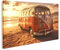 islandburner Bild auf Leinwand Alter Volkswagen Bus am sonnigen Strand für Wohnzimmer Vintage-Liebhaber Surfbrett-Verleih Bilder Wandbilder Poster