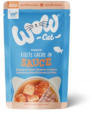 Wow Filets in Sauce für Katzen, komplettes Menü, verschiedene Geschmacksrichtungen, 8 x 85 g, Lachs