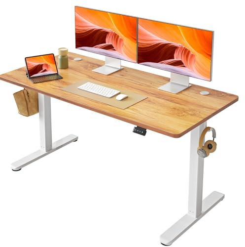 FEZIBO Schreibtisch Höhenverstellbar Elektrisch, 140 x 60 cm Steh-Sitz Tisch, Verstellbarer Stehpult mit Memory-Steuerung, Ergonomischer Computertisch Homeoffice, Hellbraun