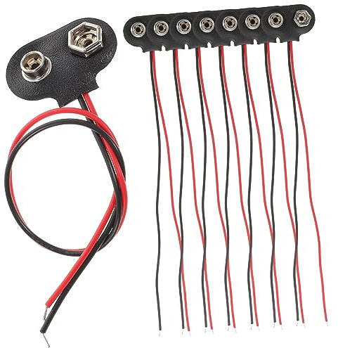 CONGARTENO Connecteur De Batterie 9v Type t Fils 6 Cm, Lot de 50 Pièces, Pince pour Pile 9 V, Support Électrique DIY, Usage Électronique, Couleur PU Noir Et Fer