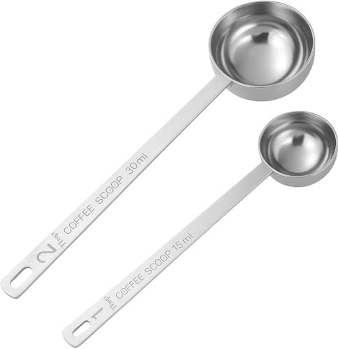 2 unidades de cucharas dosificadoras de café, cucharilla dosificadora (Kaffeelot), cuchara de café de acero inoxidable – 15 ml & 30 ml con mango largo, cuchara expreso para café, té & cacao