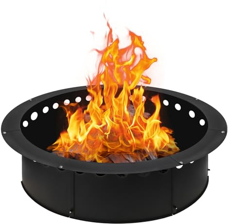 Baitedelai Outdoor Smokeless Fire Pit Ring 34 Inch Outer/30 Inch Inner Diameter, Heavy Duty Metal Round Liner Insert for Outside DIY Campfire or Bonfire Ring, Above or In Ground Use