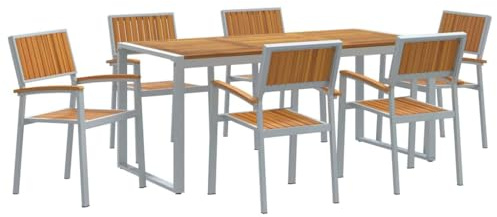 vidaXL 7 Piece Solid Acacia Wood and Metal Garden Dining Set