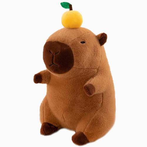 HOMEXYLYL Capybara Kuscheltier, auf dem Kopf Mandarine Capybara Stofftier Weihnachts Geburtstagsgeschenke für Erwachsene Kinder (30Cm/11.8in)