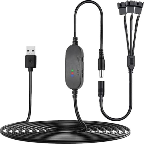Xiatiaosann 8W 12V PC Cooling Fan Speed USB to DC Controller, USB 5V Step UP Boost to DC 12V Fan Power Adapter Adjustable Cable with 3/4 Pin Fan Connector Splitter Cable (1.15M/45inch)