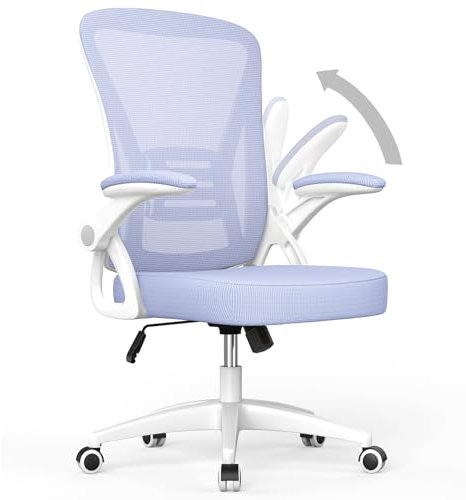 rattantree Silla de Oficina, Silla de Escritorio Ergonómica con Reposabrazos Plegables, Altura Ajustable, Cojín de Asiento Acolchado, Soporte Lumbar, Silla de Ordenador para Oficina en Casa, Púrpura