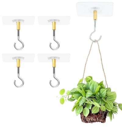 FUGLUS 4 pezzi Gancio da soffitto per appendere piante, autoadesivo, non è necessario forare, adesivo forte, adatto per appendere piante