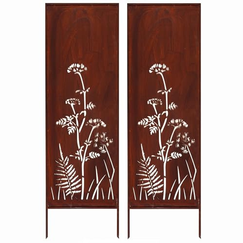 Kapaga - SET Sichtschutz Metall 2x mit Wiesenmotiv - 160x50 cm - Edelrost | für Garten und Terrasse, Corten, Sichtschutzelement - Sichtschutzwand - Gartendekoration Zaun - Rost (Wiesen)