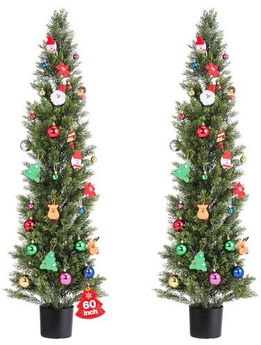 VEVOR Artificial Topiary Cedar Trees, 2 Set 1524mm Faux Pine Shrubs Plants, Fake Silk Tree Look Real, Easy Assembly for Decor Front Porch Outdoor Patio Garden Balcony Backyard Indoor Office
