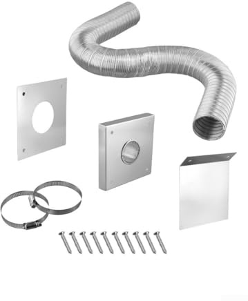 Pelletofen Frischlufteinlass-Set, 5,1 x 152,4 cm, Aluminium, flexibler Entlüftungsschlauch mit 304 Edelstahl-Wandpaneelen, Außenkaltluft-Entlüftungs-Set mit Klemmen