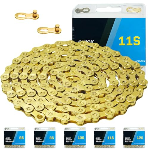 Gold Bike Chain 11 Speed, 1/2 x 11/128 116 Links for Road Bike Mountain Bike (Gold-11 Speed)