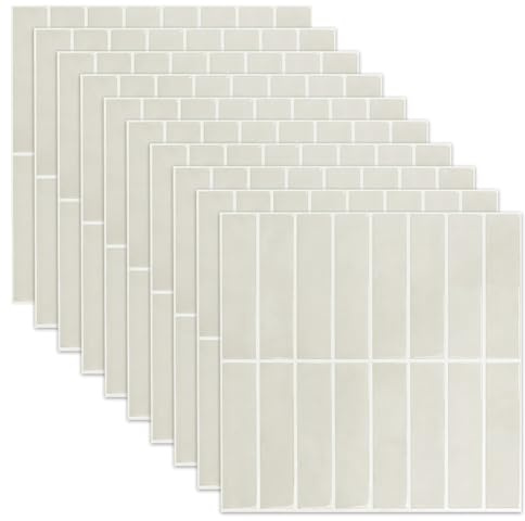 3D Fliesenaufkleber 30 x 30cm, 10 Stück Wandfliesen Selbstklebend, 3D Wandfliesen Vinyl Fliesen Selbstklebende Fliesen, Klebefliesen Küche Abziehbare für Bad Wand Dekoration (Beige)