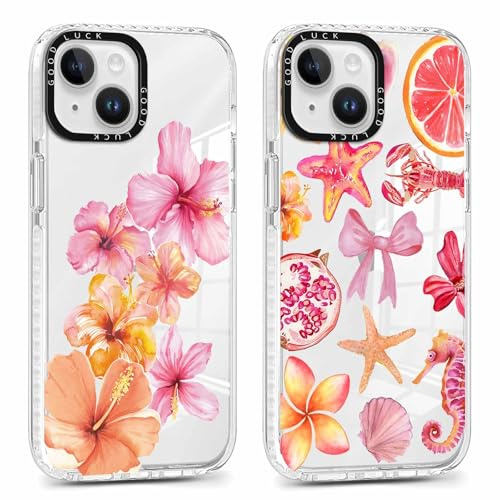 Foonary 2 Pack Cute Flower Bow Print Phone Case for iPhone 15 Plus 6.7, Fashion Design Soft Slim Clear Case Shockproof TPU Bumper Protective Cover for Women Girls