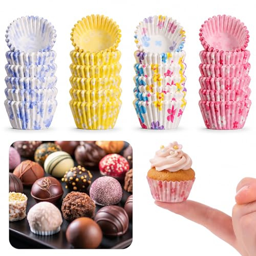 600PCS Floral Mini Cupcake Liners, Small Cute Muffin Liners Disposable Paper Baking Cups Wrappers Mini Cupcake Papers Colorful Paper Muffin Cups for Shower Wedding Bridal Tea Party Mothers Day