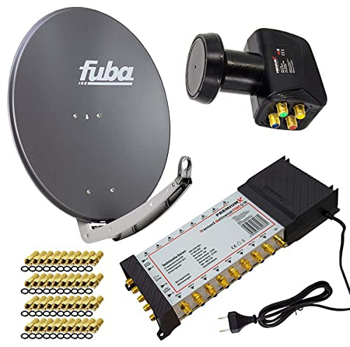 PremiumX Satelliten-Komplettanlage Fuba DAA 780 A Satellitenschüssel Alu Anthrazit 5/16 Multiswitch LNB F-Stecker, 1 SAT 16 Teilnehmer