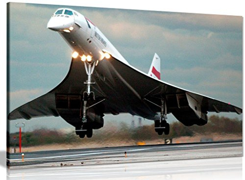 Ba Concorde Supersonic Jet Landing Canvas Wall Art Picture Print (30x20in)