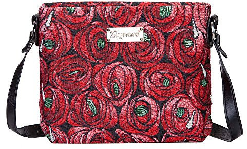 Signare Gobelin Crossbody Bag Kleine Umhängetasche für Damen mit Blumenmuster (Rose und Teardrop, XB02-RMTD)