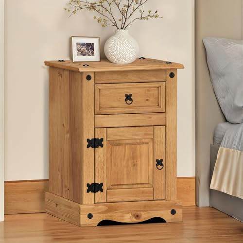 Corona Bedside Pot Cupboard Medium Cabinet Table Solid Wood Pine Wooden 1 Door 1 Drawer Bedroom Furniture Side lamp End Living Room Lounge Hallway Mexican Style 64cm High 45cm Wide 35cm Deep