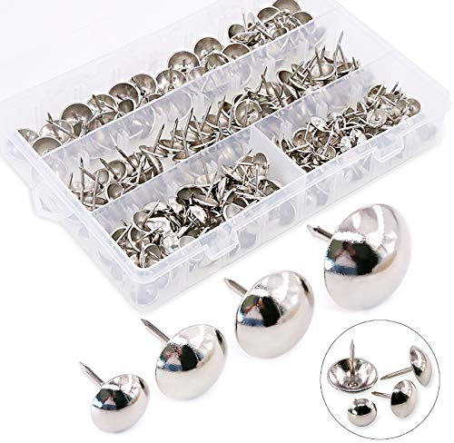 Hilitchi 280 Stück [4 Größe] Reißnägel, Bronze, für Polsternägel, Möbel, Reißzwecken, Sortimentsset, Enthält: 2,1 cm, 9,1 cm, 5/8 Zoll, 3/4 Zoll, Silber