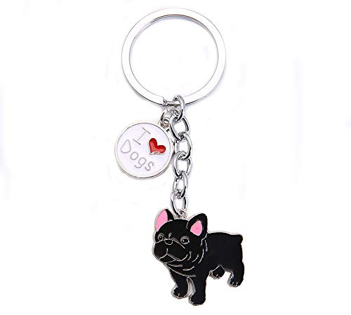 Schlüsselanhänger mit Hundemotiv, niedlicher Metall-Schlüsselanhänger, Taschenanhänger, tolles Geburtstgsgeschenk, 10 cm, (Schwarze Französische Bulldogge)
