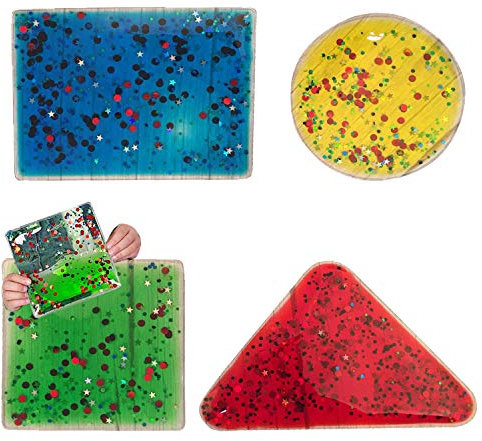 Lot de 4 Formes sensorielles en Gel avec Paillettes et Liquide coloré, Jouet à agiter, allongez-Vous sur Une Table Lumineuse ou à la Main