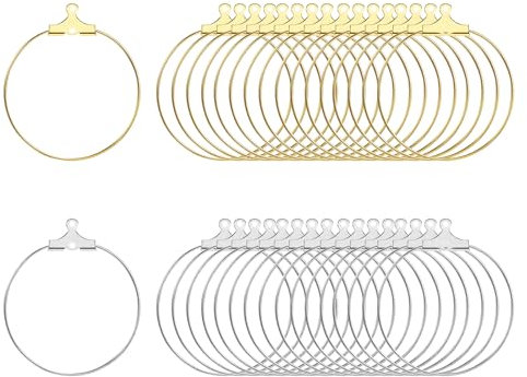 ALEXCRAFT Ohrringe Selber Machen Set Creolen Diy Weinglas Anhänger Charme Ringe Ohrringe Glasmarkierer Basteln für Weinglas Creolen Party DIY Schmuck Zubehö 100 Stück 25mm