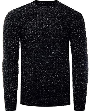 Herren Strick-Pullover Schwerer Grob-Strick Pullover Langarm Kontrast Strick Rundhals Pulli 367