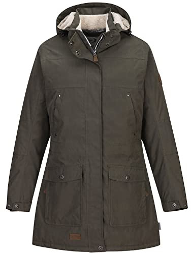 Blue Wave Damen Funktionsparka Outdoor-Jacke Anke - Funktionsmantel Funktionsjacke mit Fleece-Rücken und Kapuze in Oliv Größe 44