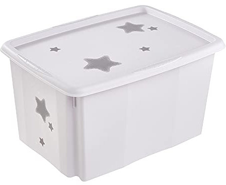 keeeper Stars Aufbewahrungsbox mit Deckel, Dreh- und stapelbar, Für Kinder, 45 l, Paulina, Kosmisches Weiß