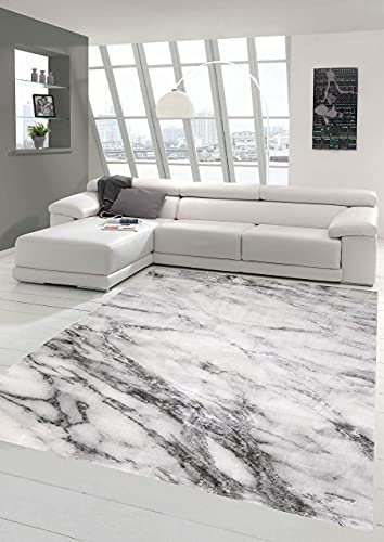 Teppich-Traum Marmor Optik Läufer Teppich für Wohn- & Schlafzimmer in grau, Größe 60x110 cm