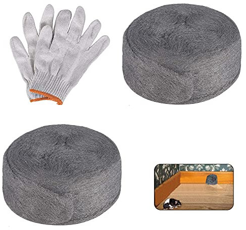Steel Wool Mice 2Pcs x 5M Coarse Wire Wool Fill Fabric DIY Kit Reusable and Easy Installing 0000 Grade Wire Wool Keep Annoying Rodent Away from Holes/Wall Cracks/Vents(2 Pack x 5M)