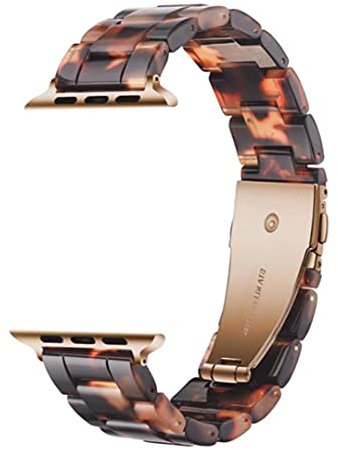 MaKTech Résine Bracelet Poids Léger avec Fermoir en Acier Compatible avec Apple iWatch Série 11/10/9/8/7,SE 3/2/1 [2025] (42mm/41mm/40mm,Ton Tortue)