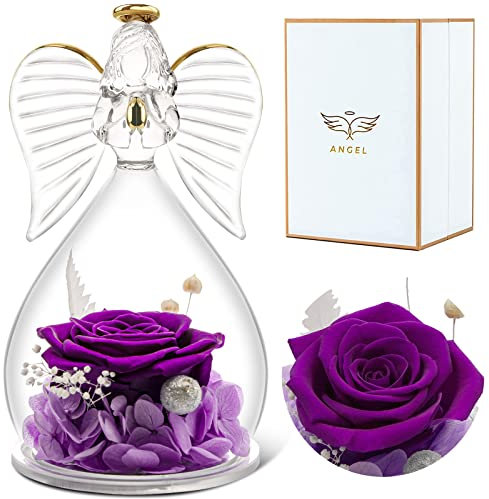 Sunia Ewige Rose Engel Geschenke für Frauen Weihnachten,Engel Figur Geschenke für Mama Oma,Geburtstagsgeschenk für Frauen,Ewige Rose im Glas Schutzengel,Infinity Rosen Geschenke Weihnachten Muttertag