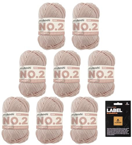myboshi No.2 inkl. Label, Baumwolle zum Häkeln, Baby Wolle, vegane Wolle zum Stricken, Wolle 60 Grad waschbar, für Baby und Amigurumi, 50g, Ll 100m Rosa (Rose), 8 Knäuel
