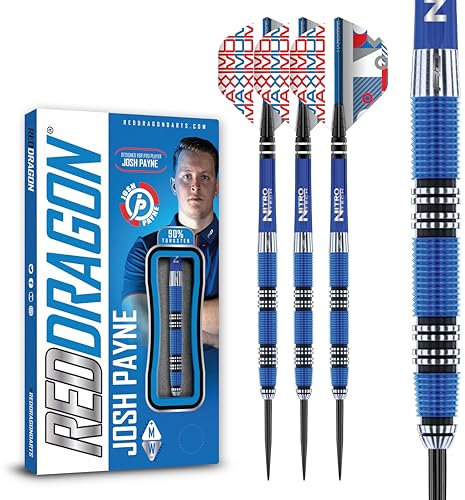RED DRAGON Josh Payne 23 Gram Professional Tungsten Darts Set with Flights and Stems