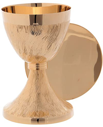 Kelch und Patene aus vergoldetem Messing, 17 cm