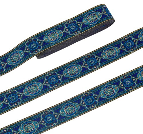 PH PandaHall 7m Vintage Jacquard Band, 3.3cm Jacquard Ribbon Trim Besticktes Gewebtes Band Blau Nähen Gewebtes Band Blumenstoff Trim Für DIY Kleidung Accessoires Verzierung Dekorationen